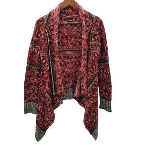 Daytrip Womens S Red Black Gray Knit Open Front Cardigan Sweater Boho Winter‎